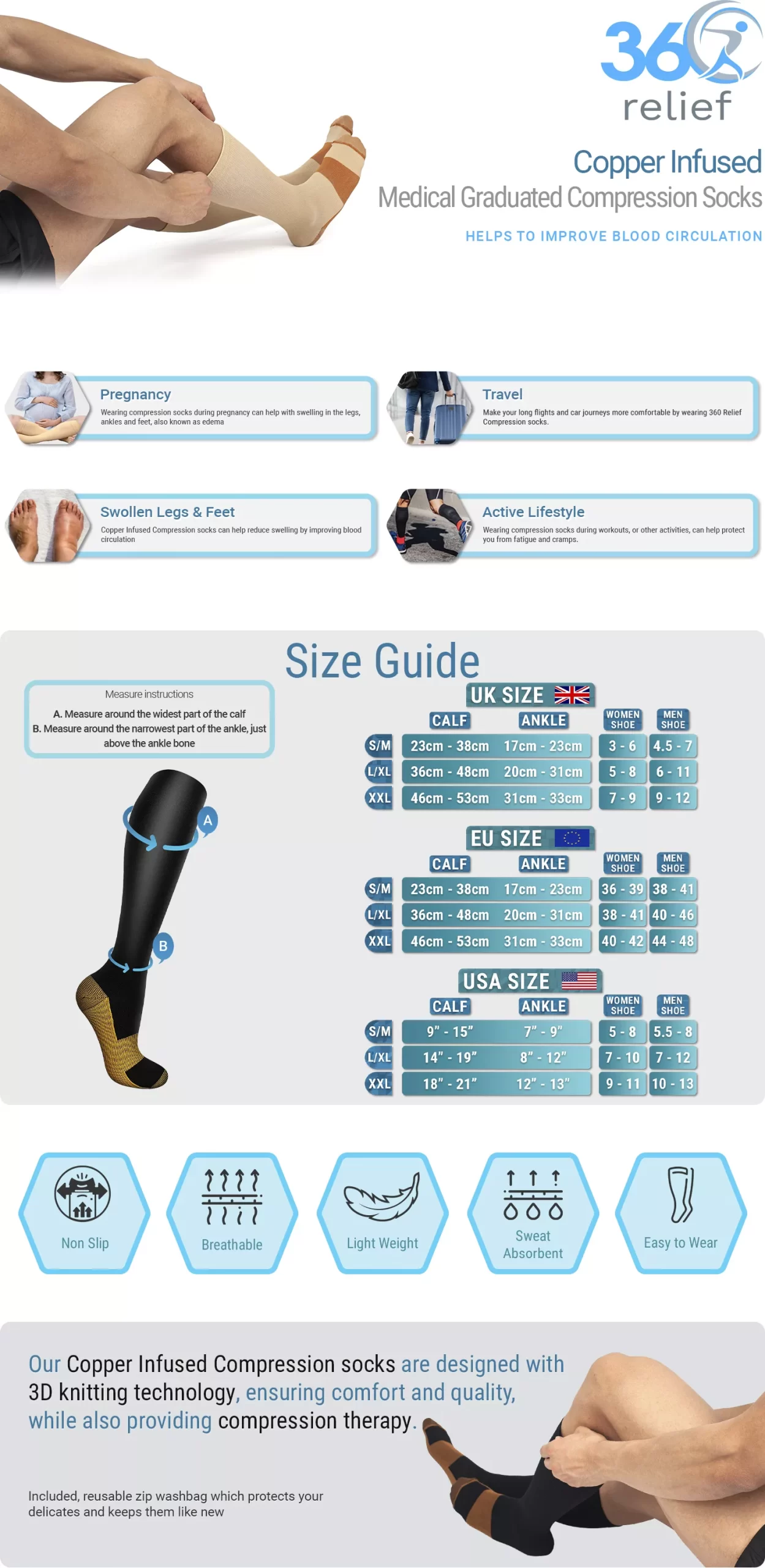 Copper Compression Zip Socks - Reduce Swollen Legs & Feet